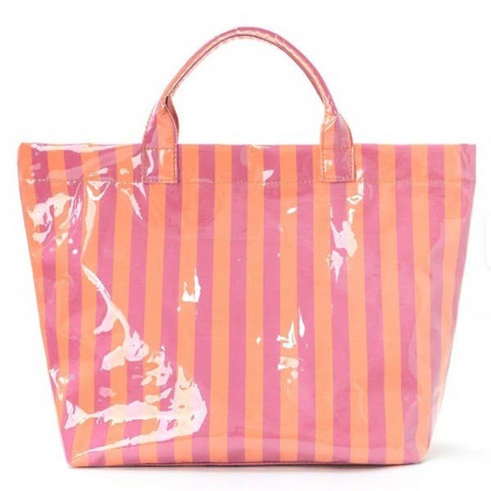 Fuchsia Orange Striped Vinyl Tote Bag